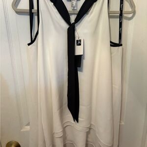White Sleeveless Top‎ with Black Tie Accent